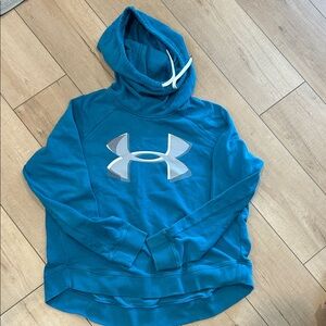 Under Armour Teal Blue Pullover Hoodie with White Logo womens large